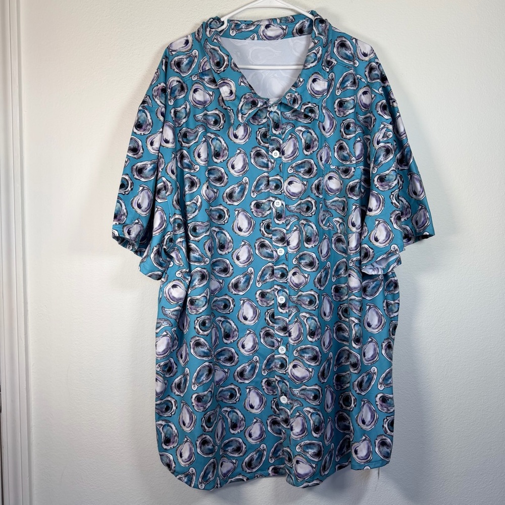NWT Jolie-Beau Men's Size 3XL Oyster Print Teal Short-Sleeve Polo